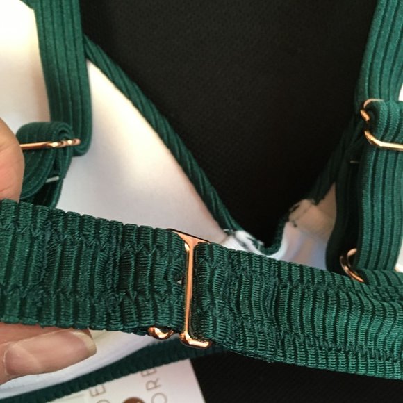 NWT Shade & Shore Triangle Bikini Top Underwire Ribbed Evergreen Size 32B - Picture 5 of 10